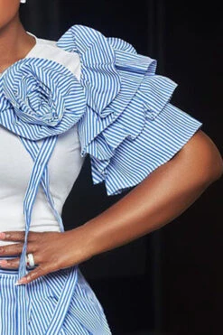 Three-Dimensional Floral Ruffle Top & Striped Skirt Set -Acorpstyle XTH0323 BL 3 64fdae62 dcc9 4468 ac53 f83523efeed4