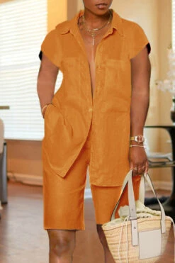 Casual Cotton Lapel Double Pocket Shirt & Shorts Set 14 Casual Cotton Lapel Double Pocket Shirt & Shorts Set -Acorpstyle XTH0407 OR 1