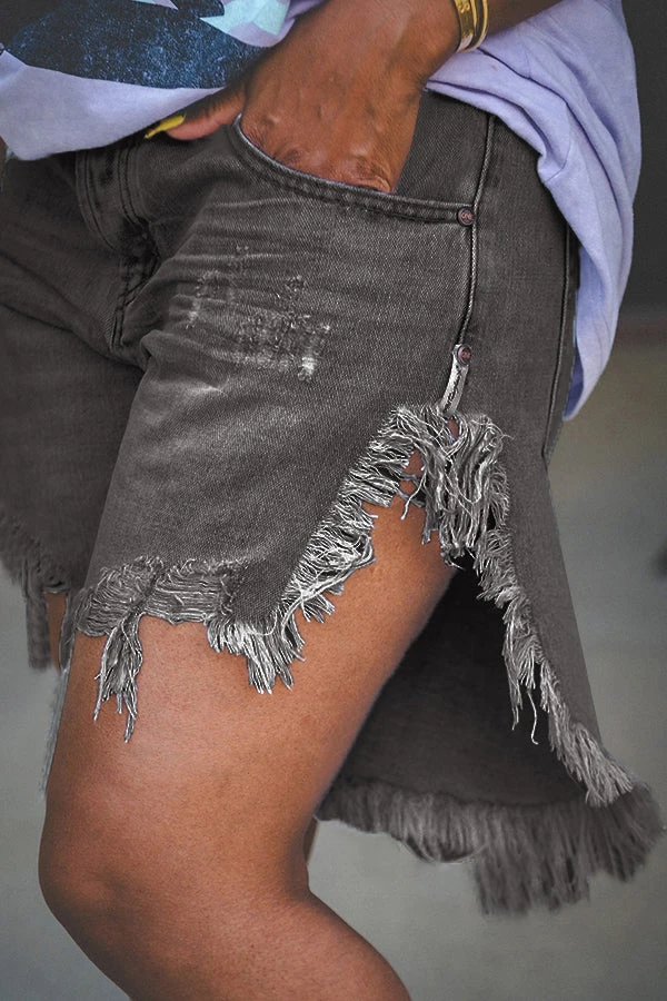 Fashionable Irregular Fringed Hem Denim Shorts 9 Fashionable Irregular Fringed Hem Denim Shorts - Image 9