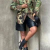 Stylish Camouflage Print Mid Length Trench Coat