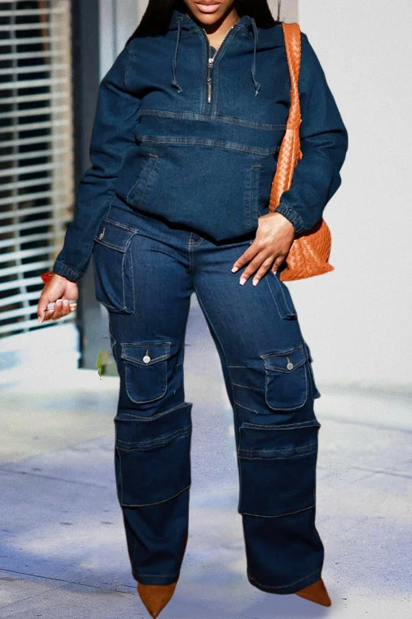 Retro Zip Up Denim Hoodie & Jeans Set 1 Retro Zip Up Denim Hoodie & Jeans Set