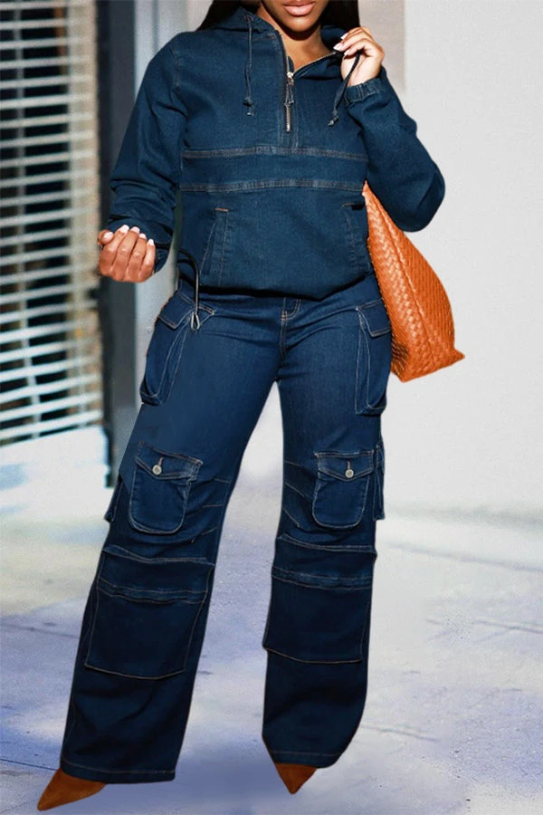 Retro Zip Up Denim Hoodie & Jeans Set 2 Retro Zip Up Denim Hoodie & Jeans Set - Image 2