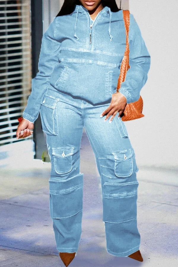 Retro Zip Up Denim Hoodie & Jeans Set 3 Retro Zip Up Denim Hoodie & Jeans Set - Image 3