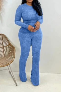 Stylish Stretch Knit Top & Pants Set 37 Stylish Stretch Knit Top & Pants Set -Acorpstyle XTH1849 BL 1