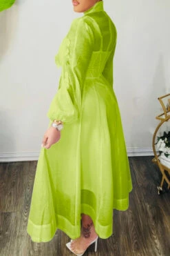 High Neck Hollow Out Lantern Sleeve Dress 15 High Neck Hollow Out Lantern Sleeve Dress -Acorpstyle XTH2247 GR 2