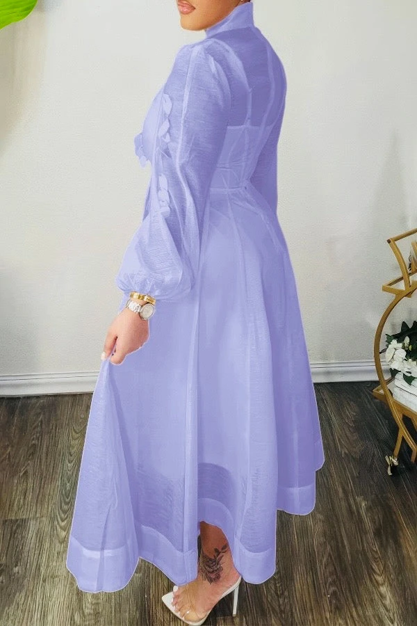 High Neck Hollow Out Lantern Sleeve Dress 6 High Neck Hollow Out Lantern Sleeve Dress - Image 6