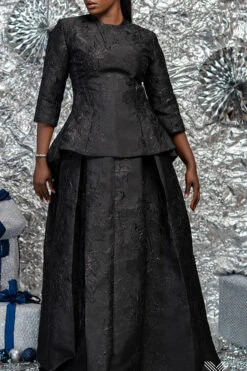 Acorpstyle 22 Elegant Three Quarter Sleeve Jacquard Top & Skirt Set