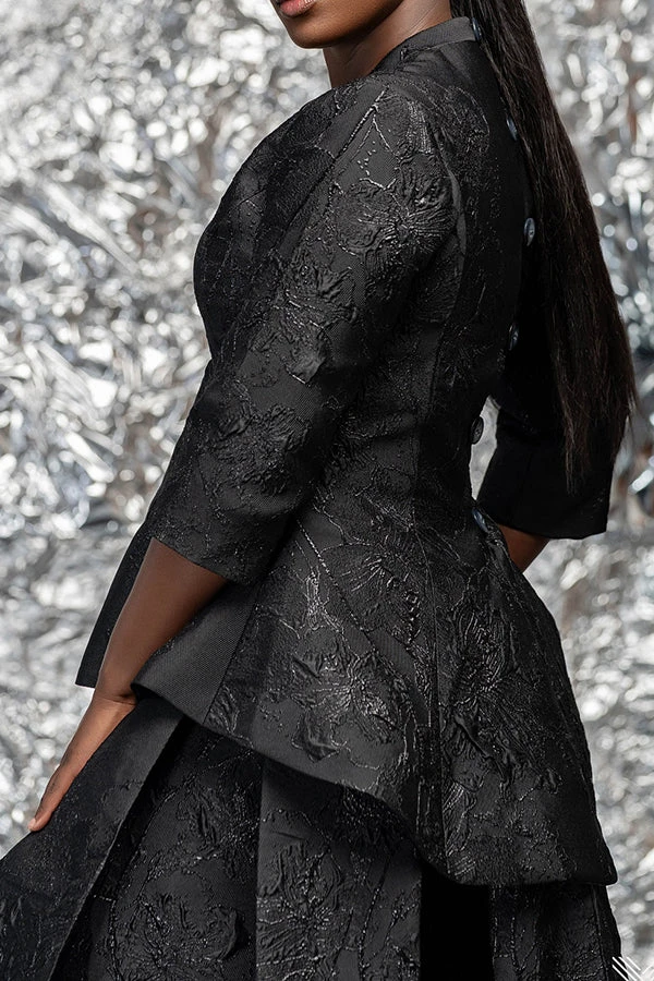 Elegant Three Quarter Sleeve Jacquard Top & Skirt Set 2 Elegant Three Quarter Sleeve Jacquard Top & Skirt Set - Image 2