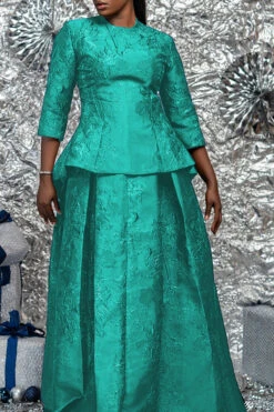 Elegant Three Quarter Sleeve Jacquard Top & Skirt Set 10 Elegant Three Quarter Sleeve Jacquard Top & Skirt Set -Acorpstyle XTH2575 GR 1