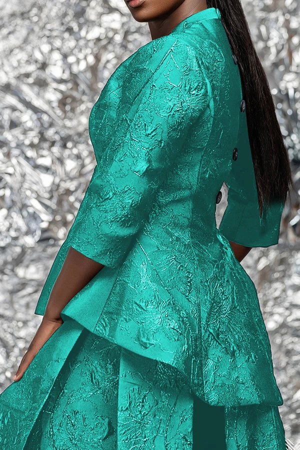 Elegant Three Quarter Sleeve Jacquard Top & Skirt Set 6 Elegant Three Quarter Sleeve Jacquard Top & Skirt Set - Image 6