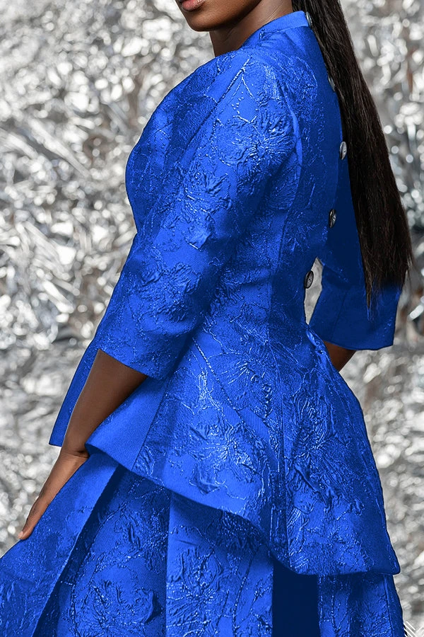 Elegant Three Quarter Sleeve Jacquard Top & Skirt Set 4 Elegant Three Quarter Sleeve Jacquard Top & Skirt Set - Image 4