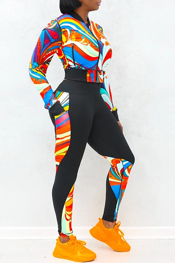 Sports Yoga Printed Zip Top & Leggings Set 2 Sports Yoga Printed Zip Top & Leggings Set - Image 2