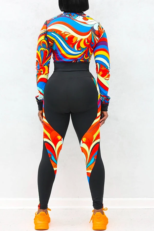Sports Yoga Printed Zip Top & Leggings Set 3 Sports Yoga Printed Zip Top & Leggings Set - Image 3