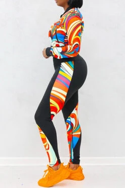 Sports Yoga Printed Zip Top & Leggings Set 8 Sports Yoga Printed Zip Top & Leggings Set -Acorpstyle XTH2650 BK 4