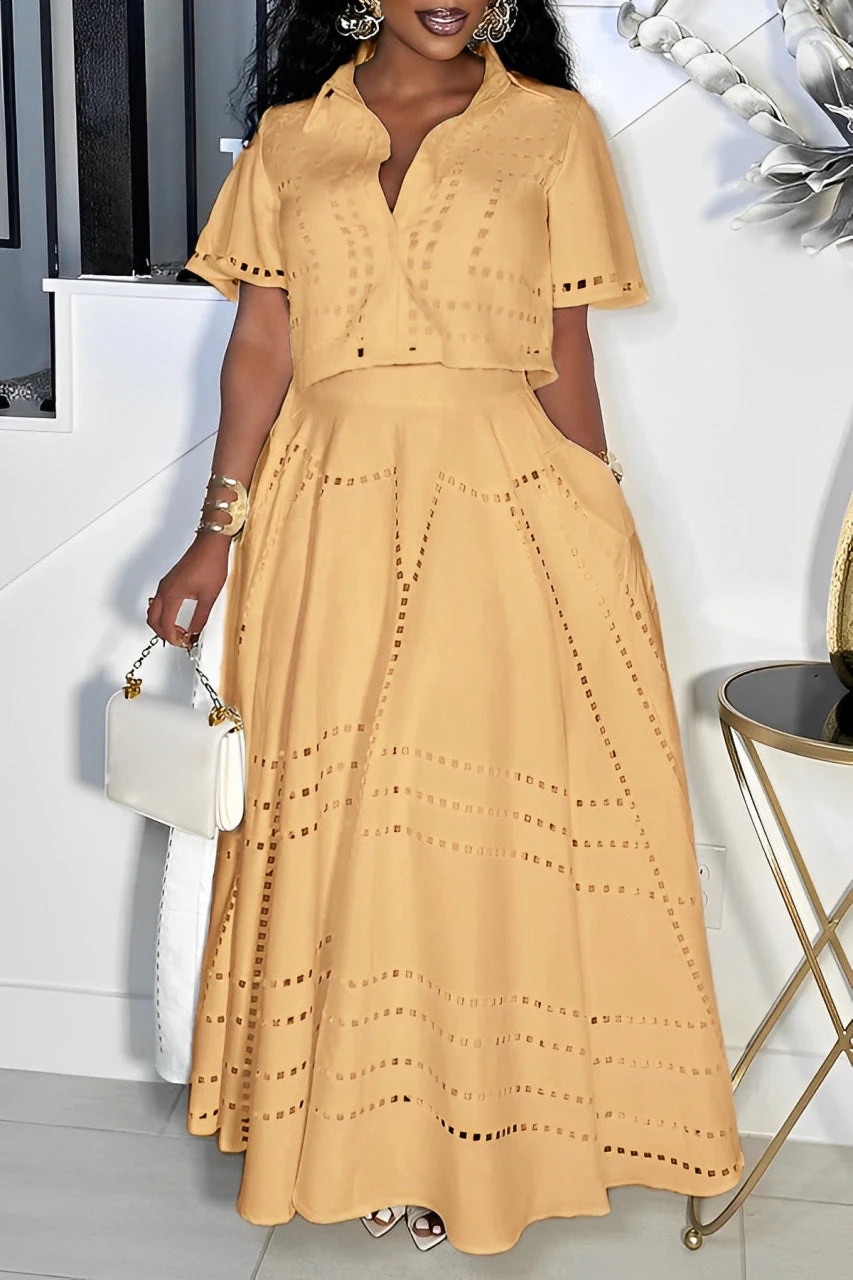 Stylish Burning Flower Craft Short Top & Skirt Set 8 Stylish Burning Flower Craft Short Top & Skirt Set - Image 8