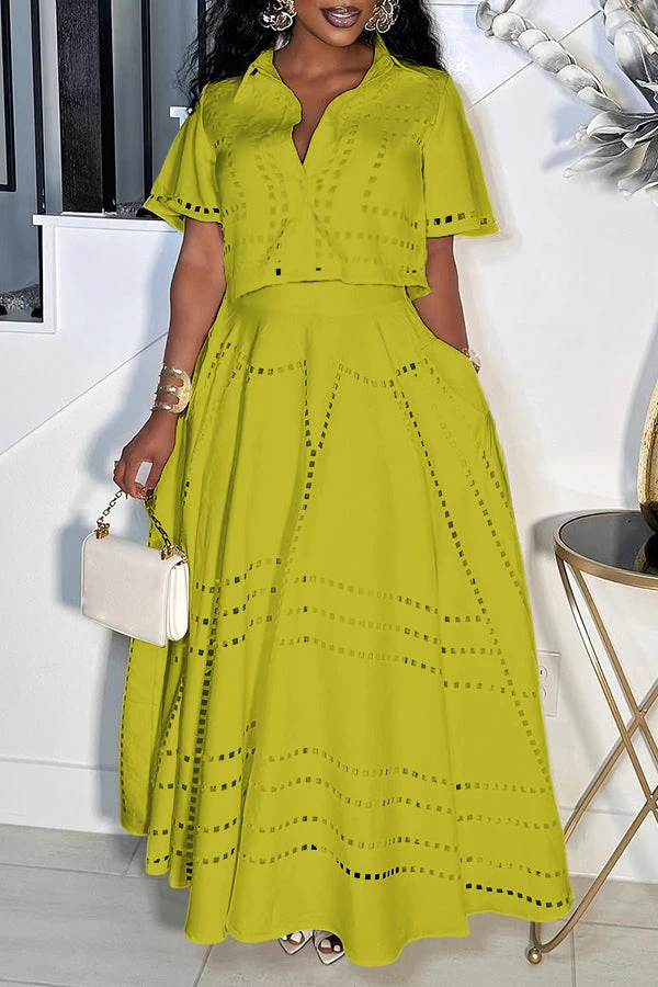 Stylish Burning Flower Craft Short Top & Skirt Set 6 Stylish Burning Flower Craft Short Top & Skirt Set - Image 6