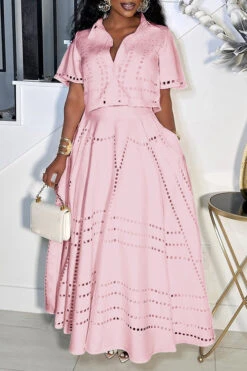 Stylish Burning Flower Craft Short Top & Skirt Set 12 Stylish Burning Flower Craft Short Top & Skirt Set -Acorpstyle XTH3548 PI 1