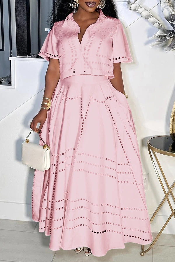 Stylish Burning Flower Craft Short Top & Skirt Set 4 Stylish Burning Flower Craft Short Top & Skirt Set - Image 4