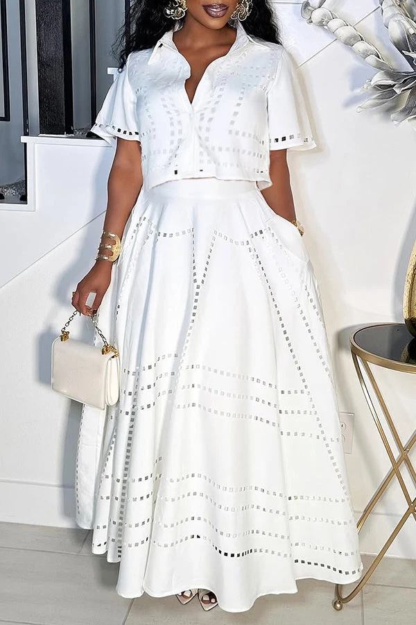 Stylish Burning Flower Craft Short Top & Skirt Set 1 Stylish Burning Flower Craft Short Top & Skirt Set