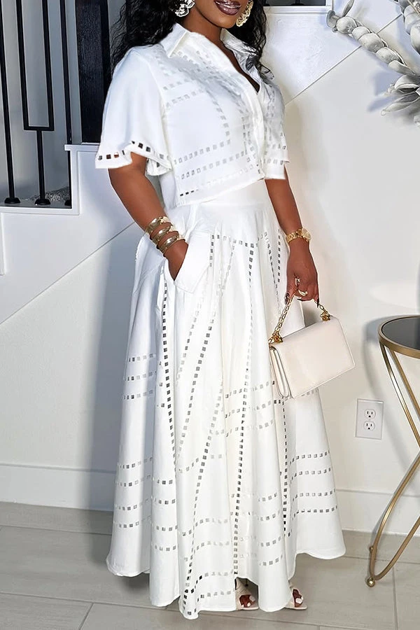 Stylish Burning Flower Craft Short Top & Skirt Set 2 Stylish Burning Flower Craft Short Top & Skirt Set - Image 2