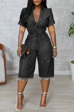 Chic Twist Tassel Hem Denim Jumpsuit 10 Chic Twist Tassel Hem Denim Jumpsuit -Acorpstyle XTH4020 BK 1