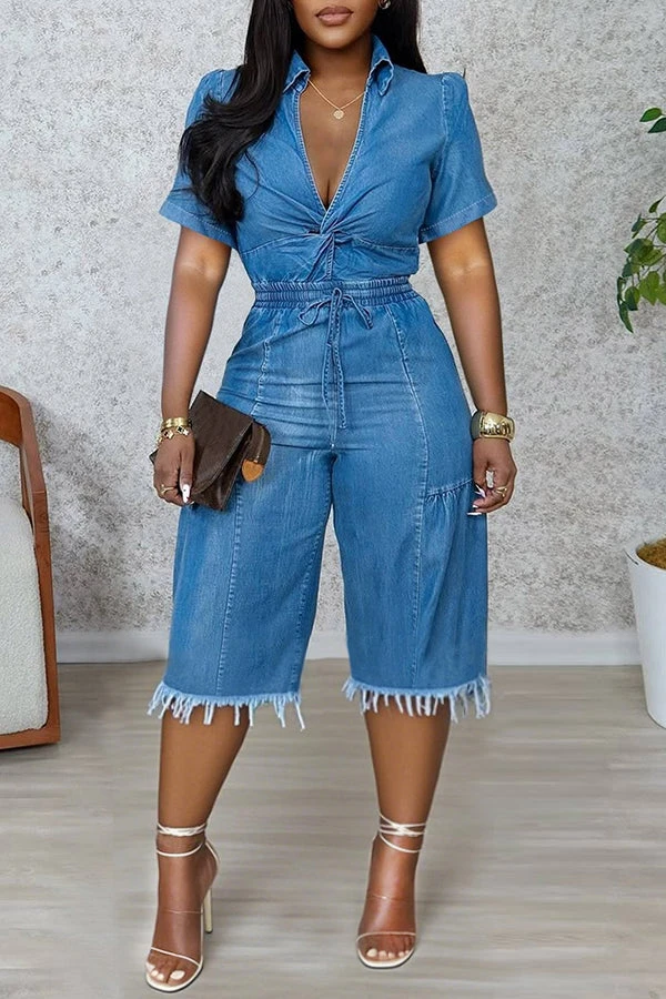 Chic Twist Tassel Hem Denim Jumpsuit 1 Chic Twist Tassel Hem Denim Jumpsuit