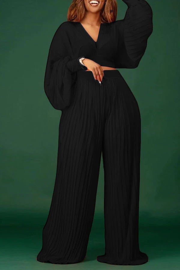 V-Neck Lantern Sleeve Pant Suit 3 V-Neck Lantern Sleeve Pant Suit - Image 3
