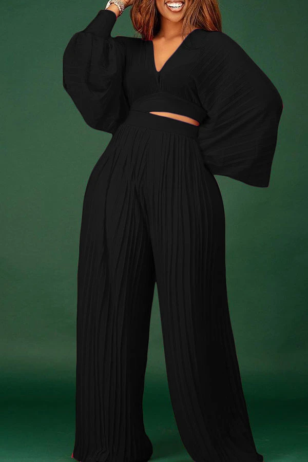 V-Neck Lantern Sleeve Pant Suit 4 V-Neck Lantern Sleeve Pant Suit - Image 4