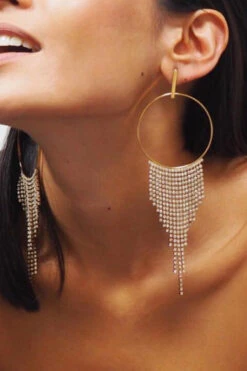 Diamond Hoop Tassel Earrings -Acorpstyle XTK0102 GO 1
