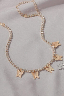 Rhinestone Butterfly Pendant Necklace 8 Rhinestone Butterfly Pendant Necklace -Acorpstyle XTK0106 GO 1