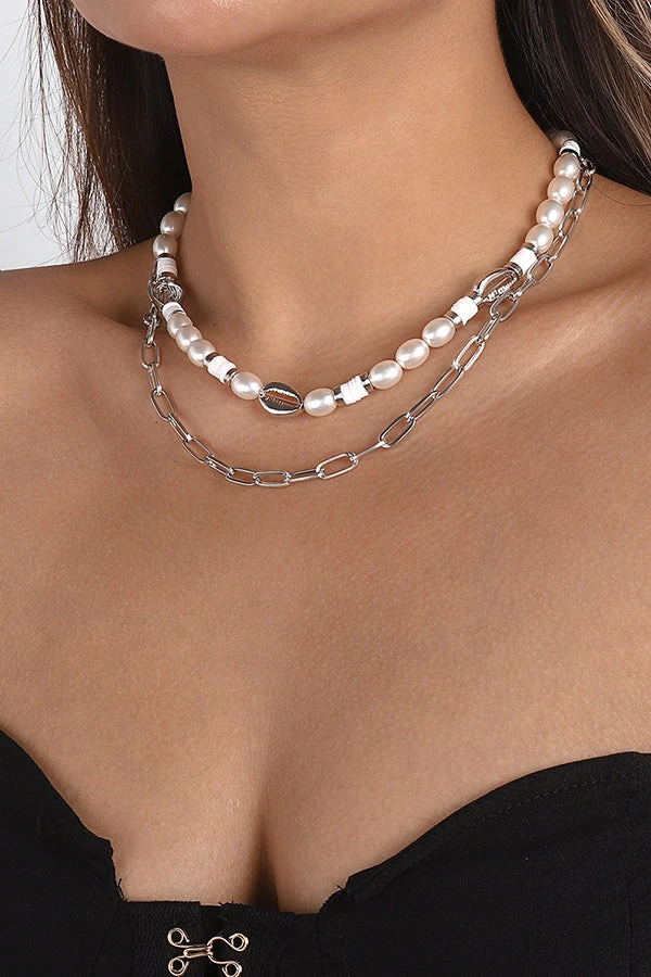 Geometric Pearl Necklace Alloy Shell Necklace 2 Geometric Pearl Necklace Alloy Shell Necklace - Image 2
