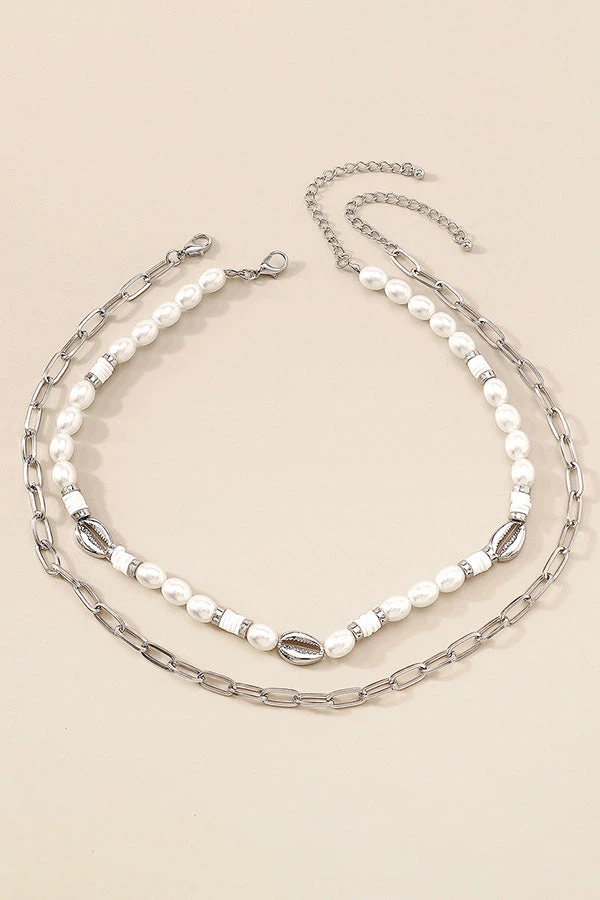 Geometric Pearl Necklace Alloy Shell Necklace 3 Geometric Pearl Necklace Alloy Shell Necklace - Image 3