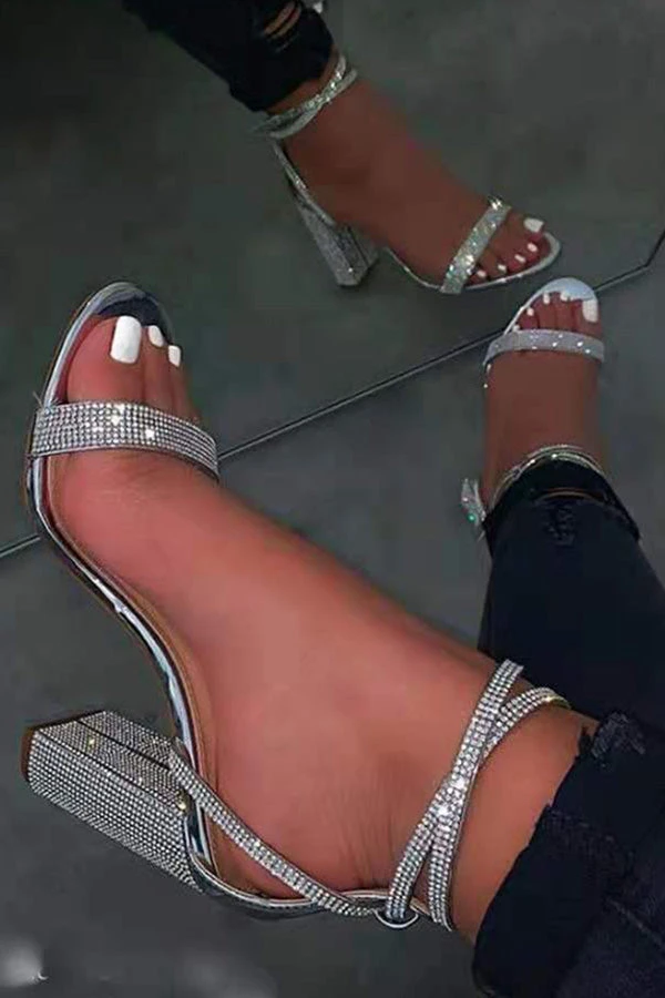 Delicate Rhinestone Chunky High Heels 1 Delicate Rhinestone Chunky High Heels