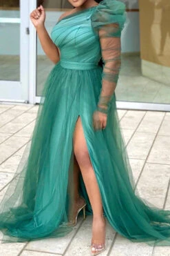 Elegant One Shoulder Pleated Oversized Dress 19 Elegant One Shoulder Pleated Oversized Dress -Acorpstyle XTK0180 GR 3