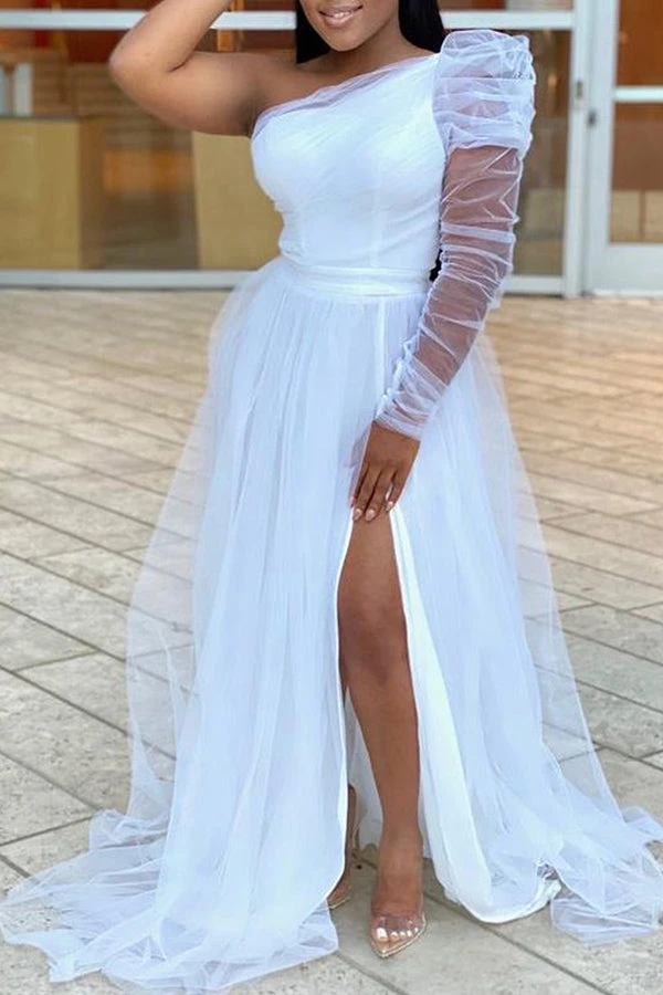 Elegant One Shoulder Pleated Oversized Dress 5 Elegant One Shoulder Pleated Oversized Dress - Image 5