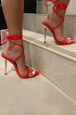 Rhinestones Lace-up Flat Toe High Heel Sandals