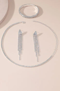 Rhinestone Choker Tassel Earrings Bracelet Set 5 Rhinestone Choker Tassel Earrings Bracelet Set -Acorpstyle XTK0199 SI 3