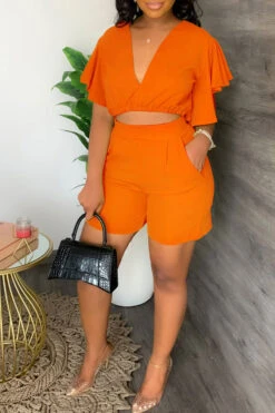 Bright V Neck Top & Shorts Set -Acorpstyle XTL2703 OR 3