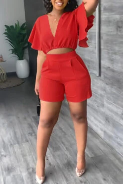 Bright V Neck Top & Shorts Set -Acorpstyle XTL2703 RE 1