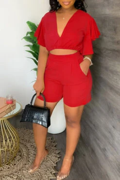 Bright V Neck Top & Shorts Set -Acorpstyle XTL2703 RE 3