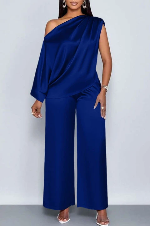 Elegant Satin Oblique Neck Top & Pants Set 8 Elegant Satin Oblique Neck Top & Pants Set - Image 8