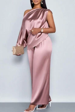 Elegant Satin Oblique Neck Top & Pants Set 13 Elegant Satin Oblique Neck Top & Pants Set -Acorpstyle XTO0204 PI 3