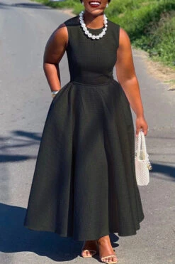 Elegant Boat Neck Sleeveless Swing Dress 12 Elegant Boat Neck Sleeveless Swing Dress -Acorpstyle XTO0250 BK 1