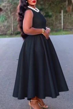 Elegant Boat Neck Sleeveless Swing Dress 13 Elegant Boat Neck Sleeveless Swing Dress -Acorpstyle XTO0250 BK 2