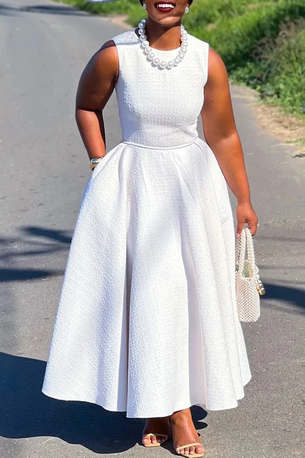 Elegant Boat Neck Sleeveless Swing Dress 1 Elegant Boat Neck Sleeveless Swing Dress