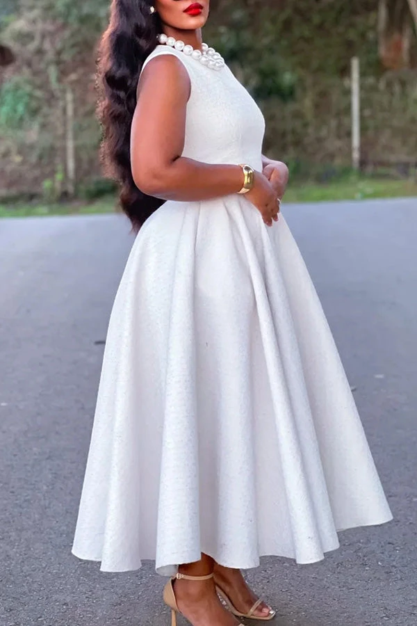 Elegant Boat Neck Sleeveless Swing Dress 2 Elegant Boat Neck Sleeveless Swing Dress - Image 2