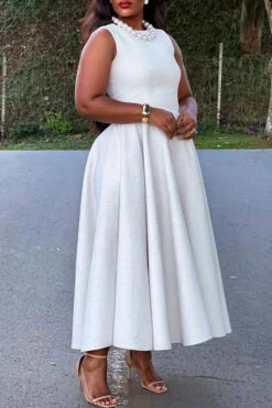 Elegant Boat Neck Sleeveless Swing Dress 11 Elegant Boat Neck Sleeveless Swing Dress -Acorpstyle XTO0250 WH 3