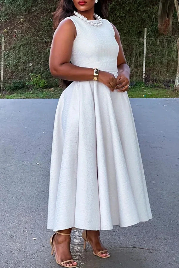 Elegant Boat Neck Sleeveless Swing Dress 3 Elegant Boat Neck Sleeveless Swing Dress - Image 3