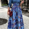 Shirt Collar Abstract Print Maxi Dress