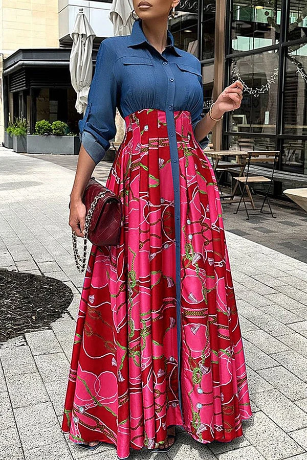 Shirt Collar Abstract Print Maxi Dress 2 Shirt Collar Abstract Print Maxi Dress - Image 2